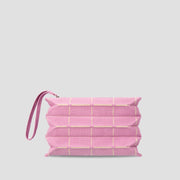 Lucky Pleats Knit Pouch S Grid Cotton Pink