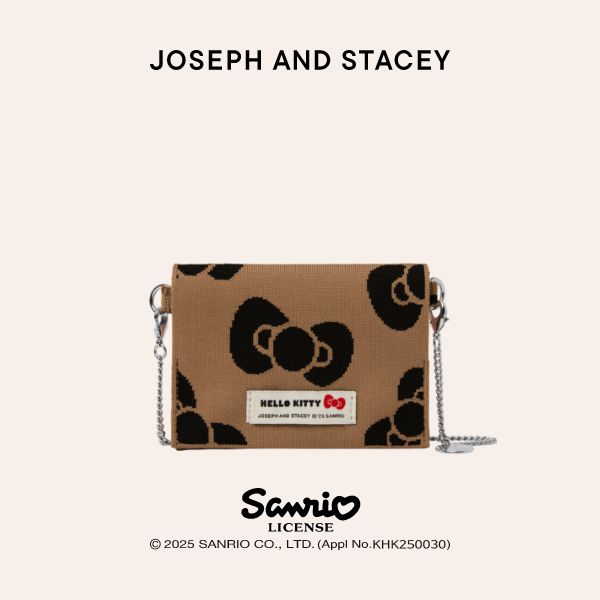 Lucky Knit Card Wallet With Chain Leopard Hello Kitty Tan Brown