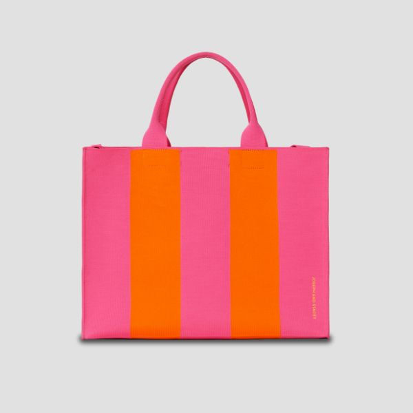 LPK Lattice Knit Tote Bag L Stripe Orange on Pink