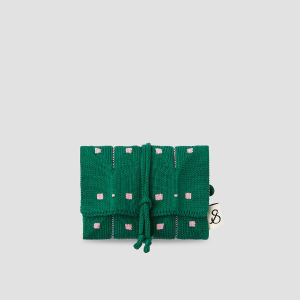 Lucky Pleats Knit Card Wallet Grid Cactus