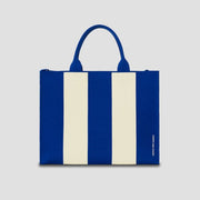 LPK Lattice Knit Tote Bag L Stripe Ivory on Blue