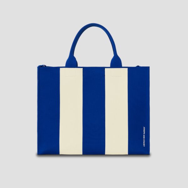 LPK Lattice Knit Tote Bag L Stripe Ivory on Blue