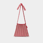 Lucky Pleats Knit Cross Strap M Check Cherry Red