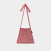 Lucky Pleats Knit Cross Strap M Check Cherry Red