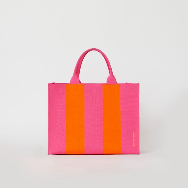 LPK Lattice Knit Tote Bag L Stripe Orange on Pink
