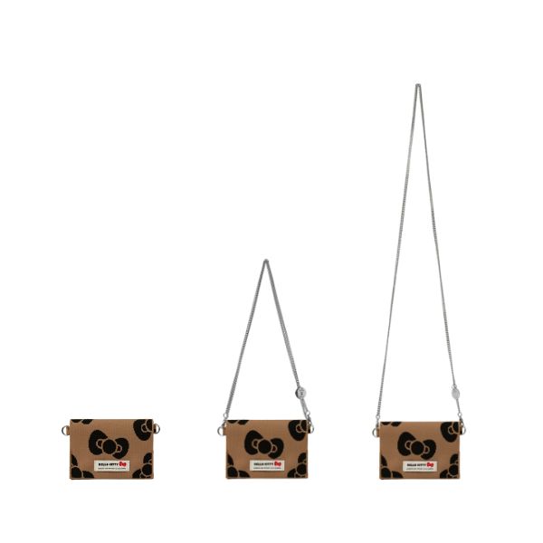 Lucky Knit Card Wallet With Chain Leopard Hello Kitty Tan Brown