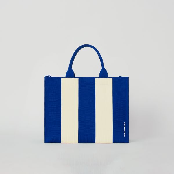 LPK Lattice Knit Tote Bag L Stripe Ivory on Blue