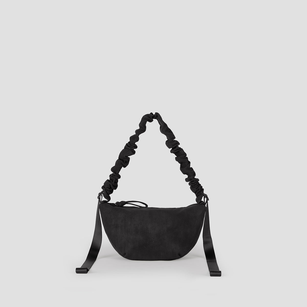 Daily Shirring Bag_Faux Suede Smoky Black