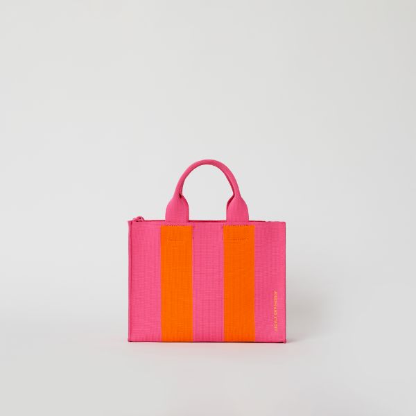 LPK Lattice Knit Tote Bag M Stripe Orange on Pink