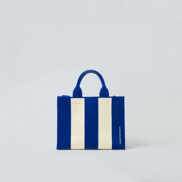 LPK Lattice Knit Tote Bag M Stripe Ivory on Blue