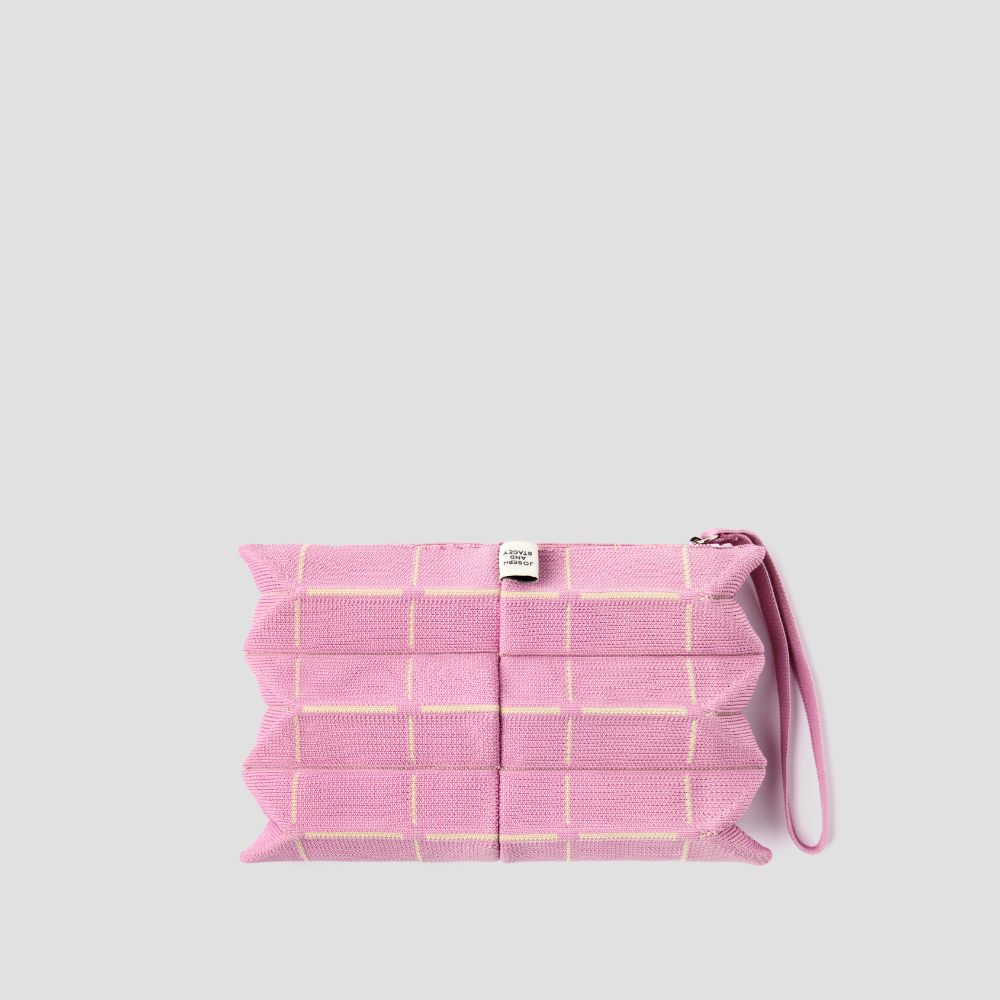 Lucky Pleats Knit Pouch S Grid Cotton Pink