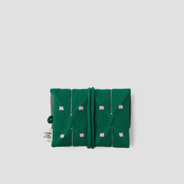 Lucky Pleats Knit Card Wallet Grid Cactus