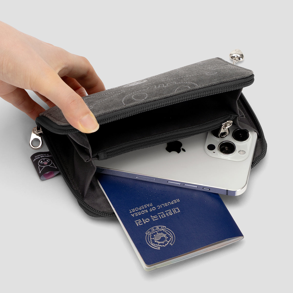 Denim Travel Cross Wallet Kuromi Washed Charcoal – JOSEPH AND