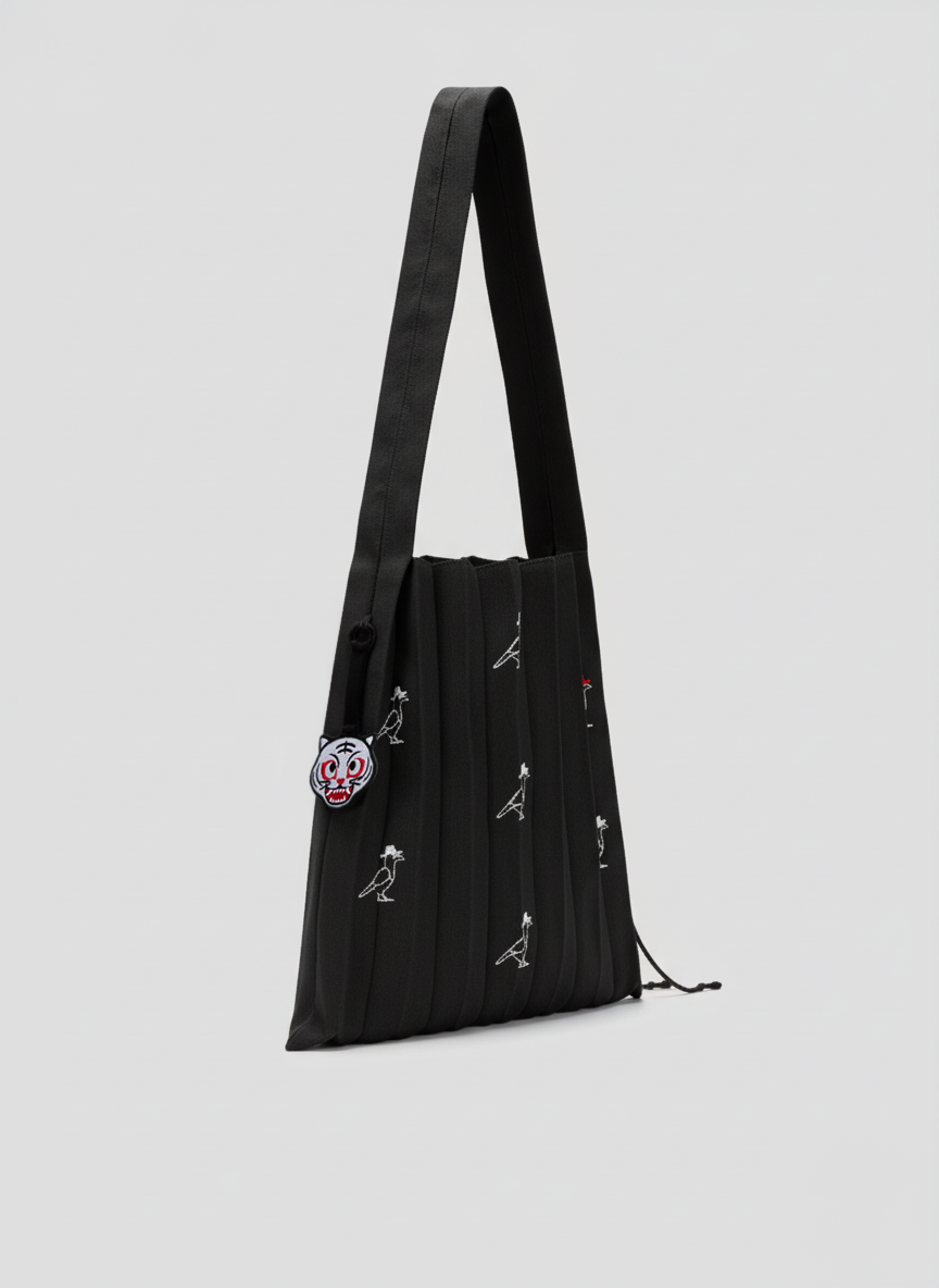 Lucky Pleats Knit M Tiger and Birds Rich Black