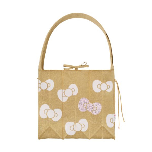 Lucky Pleats Knit Cross Big Hello Kitty Ribbon	Gold