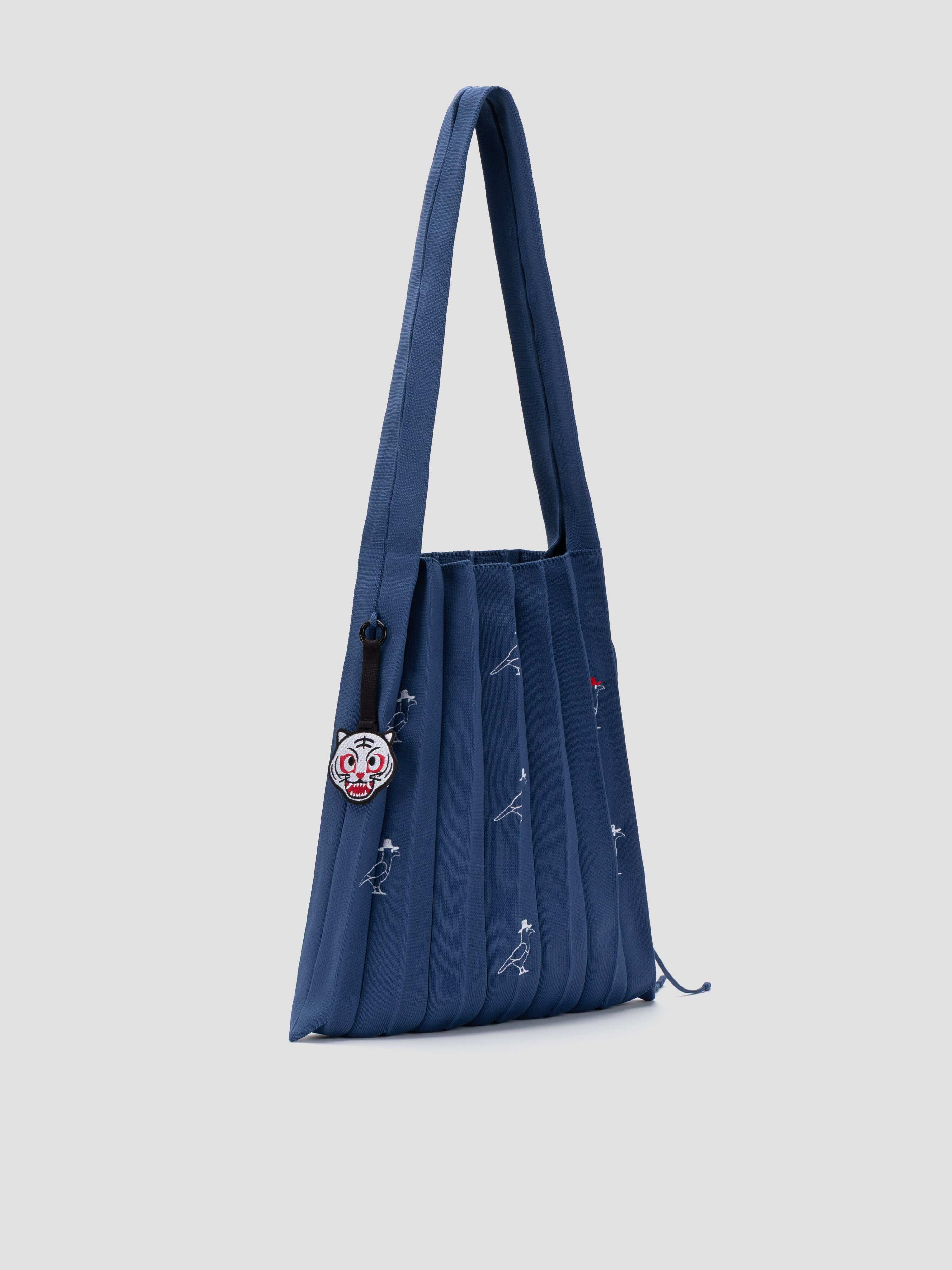 Lucky Pleats Knit M Tiger and Birds Mid Blue